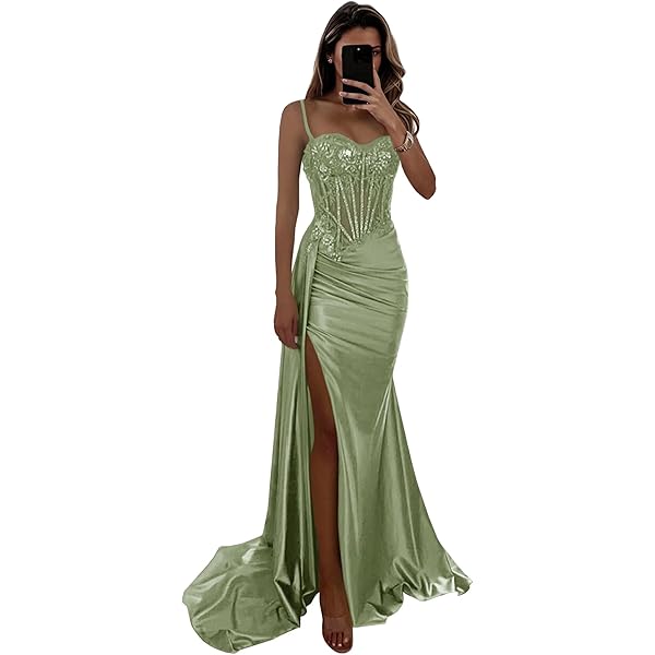 Amazon.com: Seabinayed Satin Mermaid Prom Dresses for Women 2025 Sparkly  Lace Appliques Corset Long Ruched Formal Evening Gowns with Side Split  Burnt Orange US0 : Clothing, Shoes & Jewelry