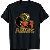 Aries Queen Aries Zodiac Sign Camo Afro Girl T-Shirt