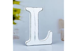 WOODOUNAI 6 Inch Rustic White Wood Letters Unfinished Wood Letters for Wall Decorative White Retro Standing Letters Sign Board Decoration for Craft Home Party Projects (L)