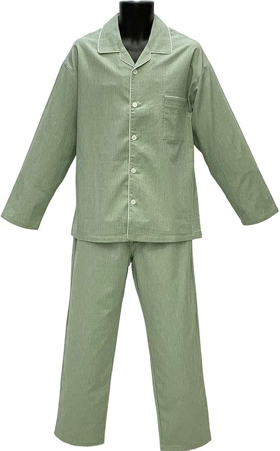 Amazon パジャマハウス 先染め無地カラー 播州織 長袖メンズパジャマ 男性用 Mサイズ Lサイズ グリーン 日本製 前開きタイプ 寝間着 綿100 パジャマ ナイトウェア パジャマ 通販