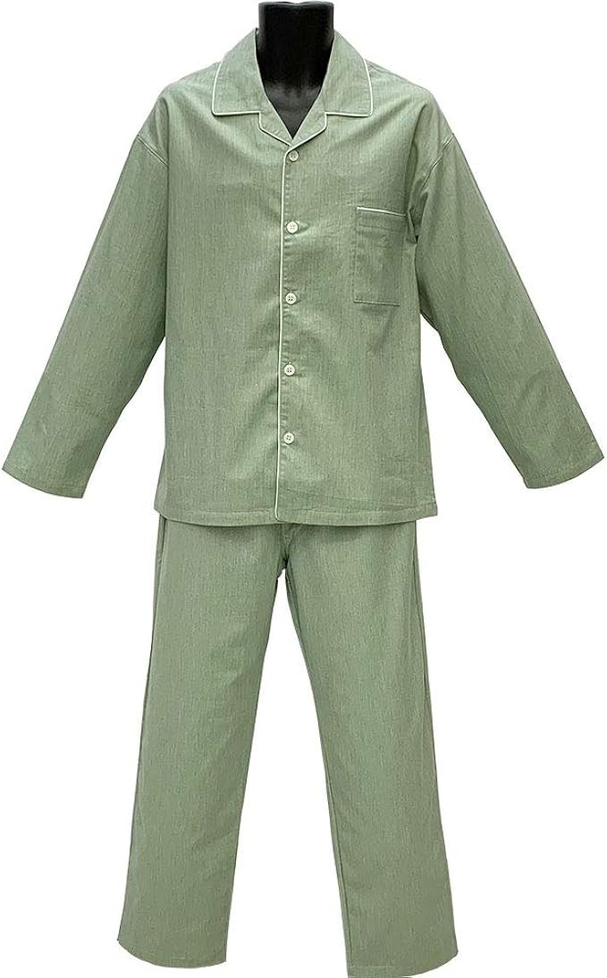 Amazon パジャマハウス 先染め無地カラー 播州織 長袖メンズパジャマ 男性用 Mサイズ Lサイズ グリーン 日本製 前開きタイプ 寝間着 綿100 パジャマ ナイトウェア パジャマ 通販