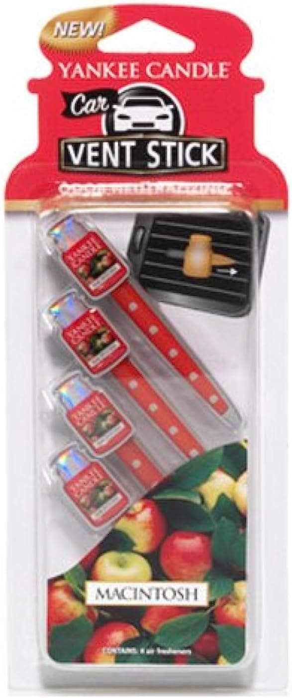 Candles & Holders - Yankee Candle Car Air Fresheners, Car Vent Stick Macintosh Scented, Includes 4 Odor Neutralizing Sticks, Each Lasts Up To 2 Weeks