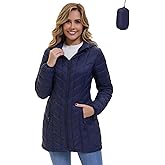 ZMC Women's Packable Puffer Jacket, Water-Resistant Hooded Puffer Jacket Lightweight Mid-Length Winter Puffer Coat