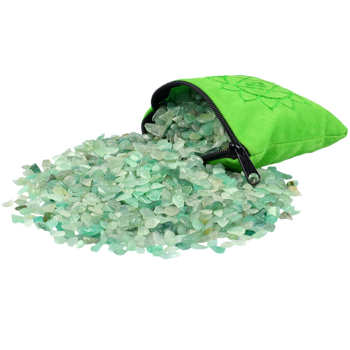 mookaitedecor Natural Green Aventurine Tumbled Chip Stones, Crystals and Gemstones, Real Crushed Stone with Chakra Bag Mini Small Reiki Healing Crystal for Candle Spell Jars Resin Craft Art DIY 230g