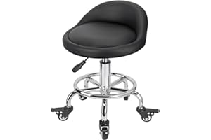 FLOLXNB Rolling Stool Low Roller Seat PU Leather, Rolling Chair Height Adjustable, Garage Stool with Wheels for Manicure Mech