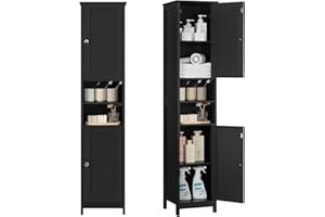 TEENFON 67" H Narrow Bathroom Floor Storage Cabinet with Adjustable Shelves & Doors, Tall Bathroom Cabinet for Small Space, Living Room, Entryway, Kitchen, Black