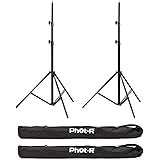 Phot-R Professional Photography 2x 3m Adjustable 3-Section Impact Air Cushioned Photo Studio Heavy Duty Aluminium Light Stand + Carry Case