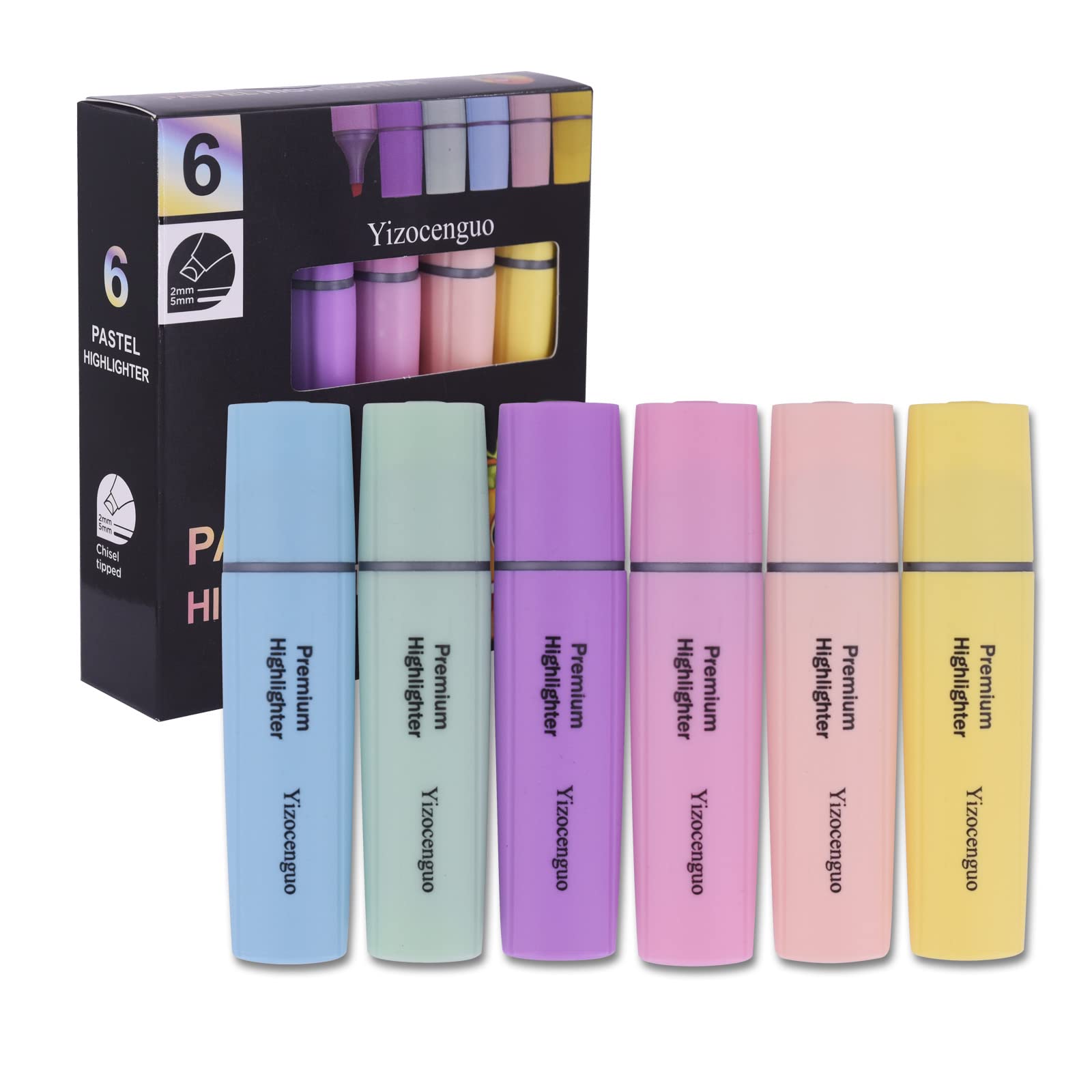 YIZOCENGUO Highlighters, Pastel Highlighters, Marker Pen with Chisel Tip, for Adults, Kids, Students, Office, School Supplies (6 Pastels)