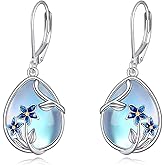 YFN Bee/Flower/Hummingbird Bird Moonstone Earrings 925 Sterling Silver Teardrop Dangle Hypoallergenic Leverback Earring for Women