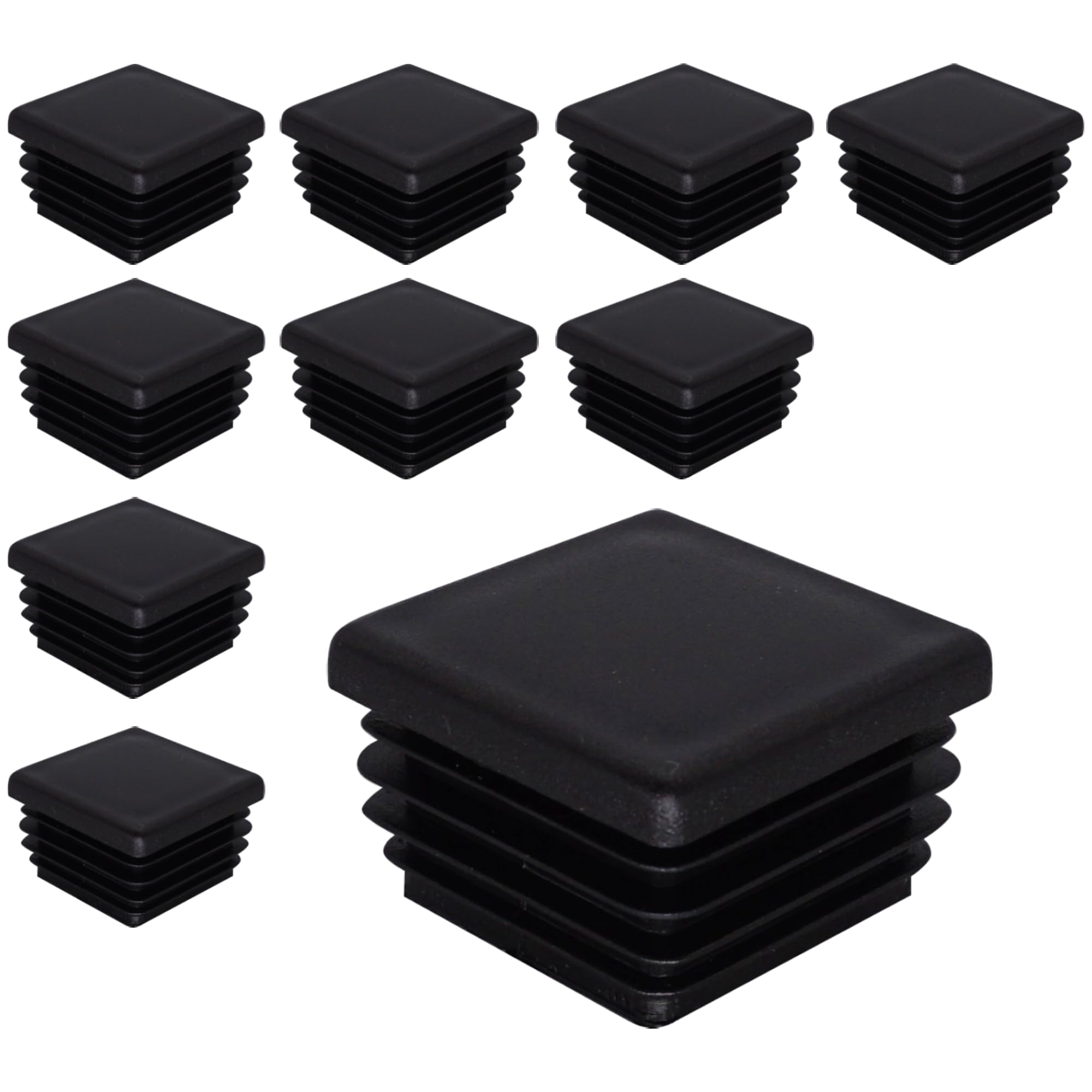 SKIR'CO (10 pcs) Square Plastic Plugs 35 x 35 mm, Mat Tube End Caps, Square Tube Inserts, Fence Post Plugs, Black RAL 9005