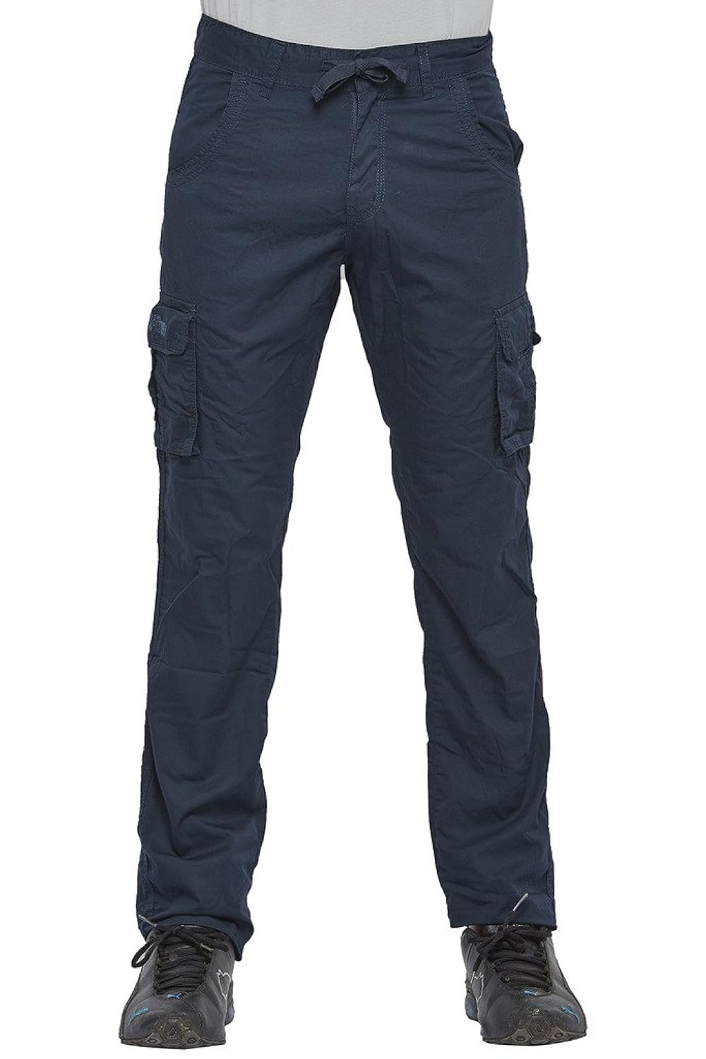 beevee men's cotton solid fixed waist cargo pants with drawstring