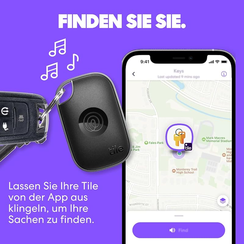 Tile Pro - Leistungsstarker Bluetooth-Tracker, Schlüssel- und Gegenstandsfinder für Schlüssel, Taschen und mehr. iOS- & Android-kompatibel. Handy-Finder. 4er-Pack (Schwarz/Weiß)
