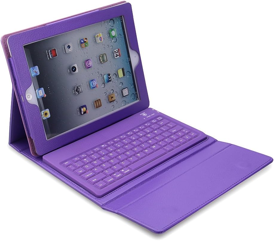 Deep purple Leather Case w/ Built-In Bluethooth Keyboard for Apple iPad (1ST GENERATION iPAD ONLY)