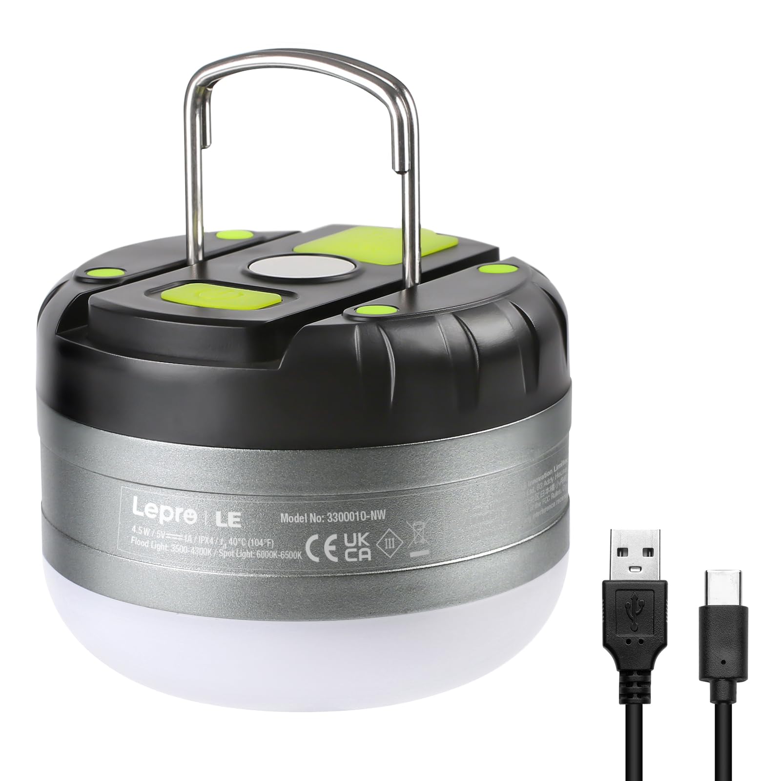 Lepro ランタン ledランタン USB充電式 小型 温白色3500-4300K スポットライト付き 5種類点灯モード 3600mAh モバイルバッテリー機能 マグネット付き アウトドア携帯キャンプ用品/応急 防災 停電用