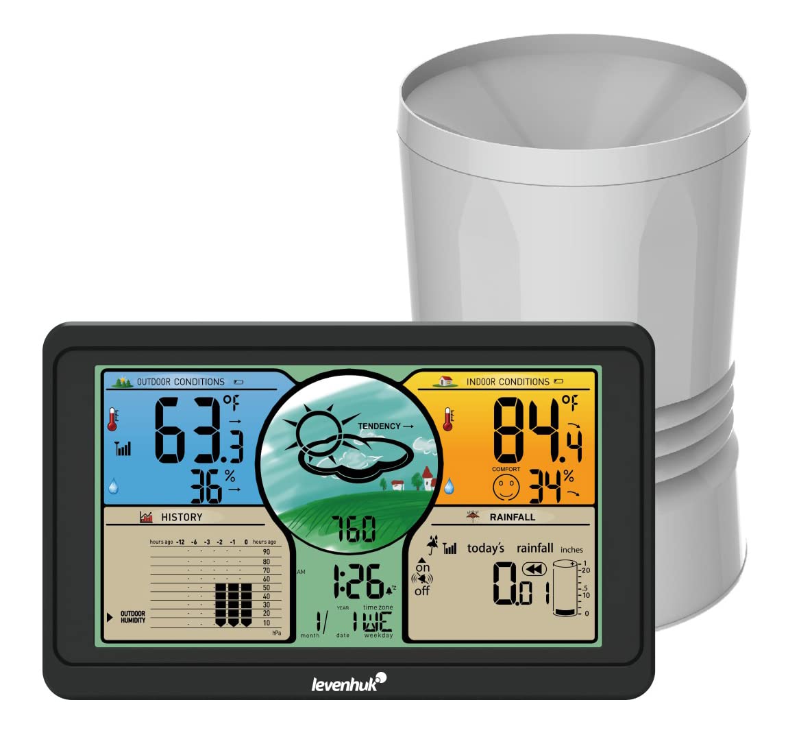 Levenhuk Wezzer PLUS LP70 Multifunctional Wireless Digital Weather Station with Rain Gauge and Remote Sensor