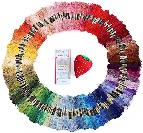Sinsun 150 Skeins Rainbow Color Cross Stitch Floss - Soft Cotton - Multi Color Friendship Bracelets Floss - Cross Stitch Embroidery Needles - Crafts Floss