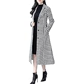 ebossy Women's Houndstooth Trench Coat Winter Single Breasted Quilt-Lined Long Coat