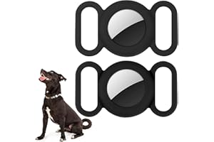 WALLFID Airtag Dog Collar,Silicone Case for GPS Tracking Finder,Protective Cover Compatible with Apple Airtag,Safety and Anti-Lost,Dog Collar Cat Loop Holder Pet Accessories (Black-Black)