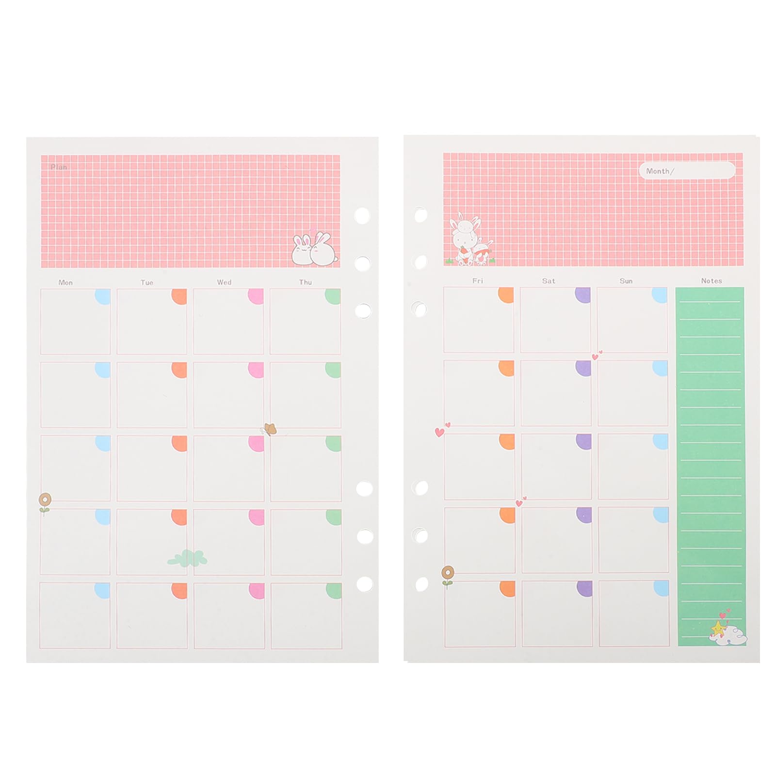 NUOBESTY 1PC Filler Paper Pages 6 Holes Ring Binder Filler for Refillable Spiral Notebook Weekly Planner Notepad A5 Size (Monthly Plan Pattern)