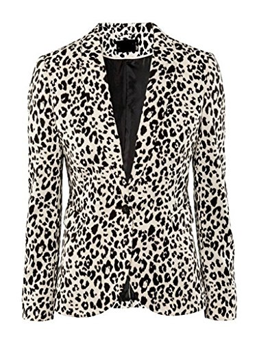 Choies Women's Cotton Leopard Print Collarless Blazer Casual Office Blazer M