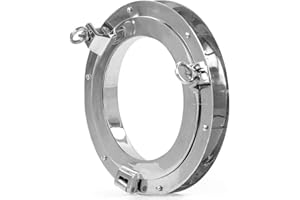 Nagina International Authentic Brass Nautical Heavy Duty Porthole Window with Adjustable Flange | Porthole Windows for Doors at Kitchens & Homes | Nautical Home Decor Accent (10 Inches, Aluminum).