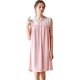 Nanxson Women's Knitted Cotton Nightgown Sleepwear Sleeveless Sleep Dress V Neck Lace Nightwear Victorian Loungewear