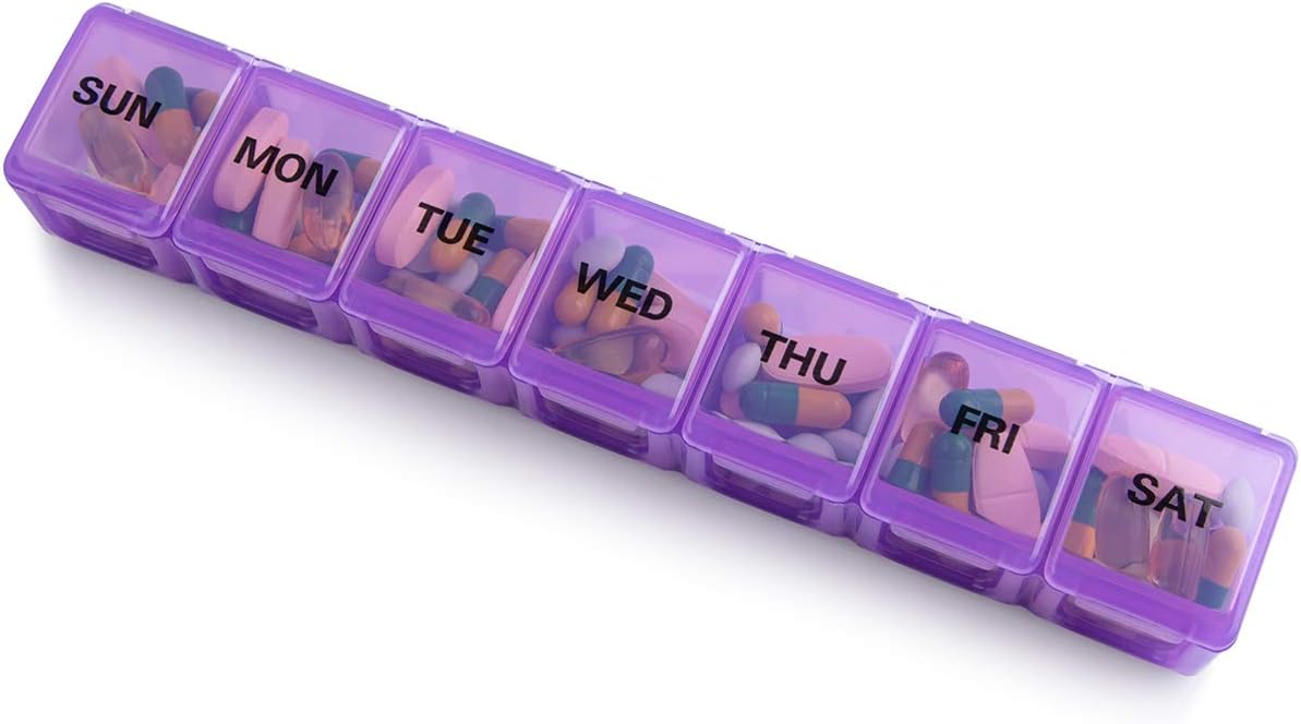 Extra Large Weekly Pill Organizer, Sukuos XL Daily Pill Cases for Pills/Vitamin/Fish Oil/Supplements (Purple): Health & Personal Care