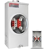 200 Amp Meter Socket, 4 Jaw Meter Base, 600V 1 Phase 3 Wire Ringless Type with Horn Bypass, Suitable for Overhead/Underground Feed Electric Meter Box for Single Family Homes