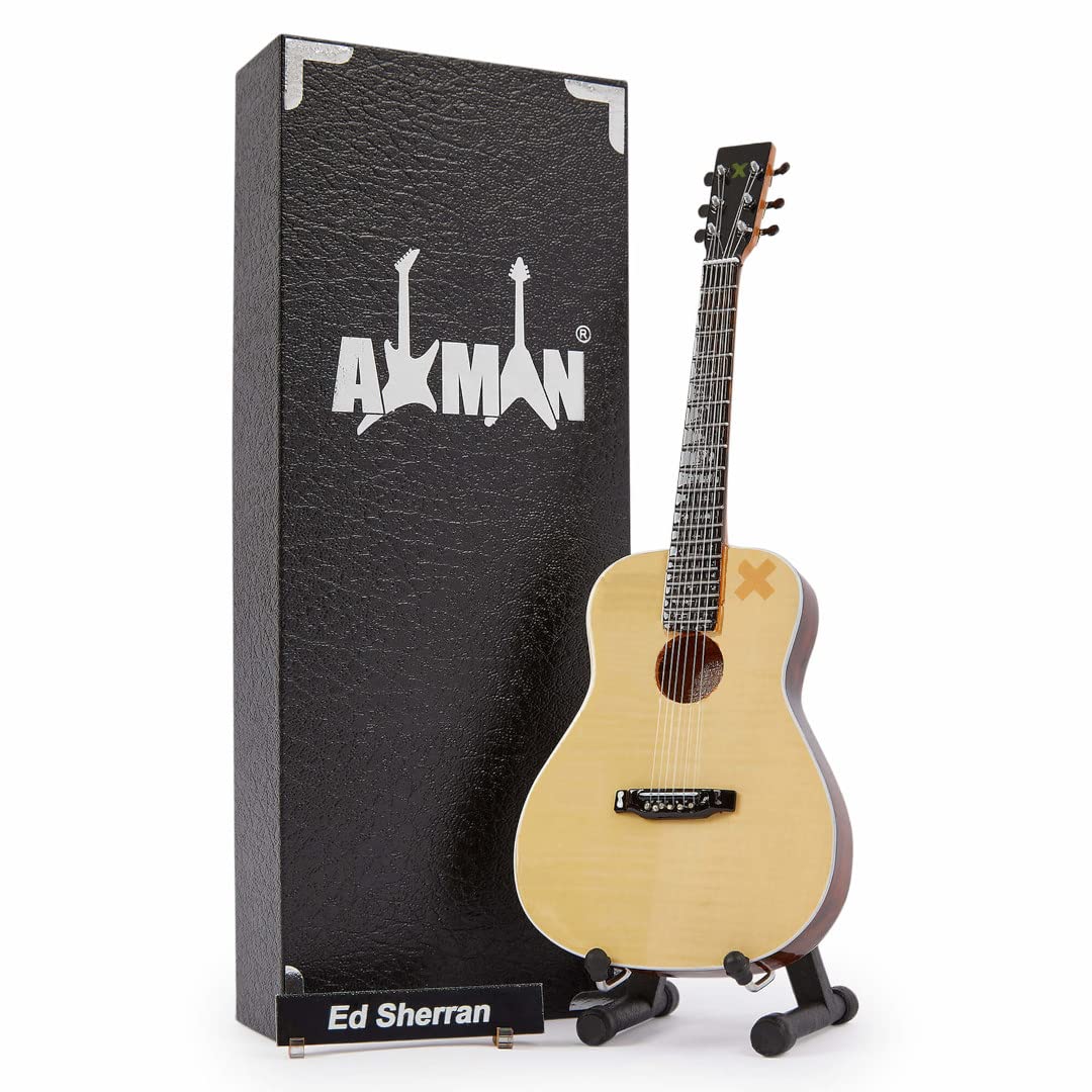 ED Sheeran Miniature Guitar Replica - Music Gifts - Handmade Ornamental 1/4 Scale - Includes a Display Box, Name Tag and Miniature Guitar Stand