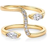 PAVOI 14K Gold Plated Cubic Zirconia Bypass Open Band Stackable Ring for Women | CZ Statement Eternity Rings