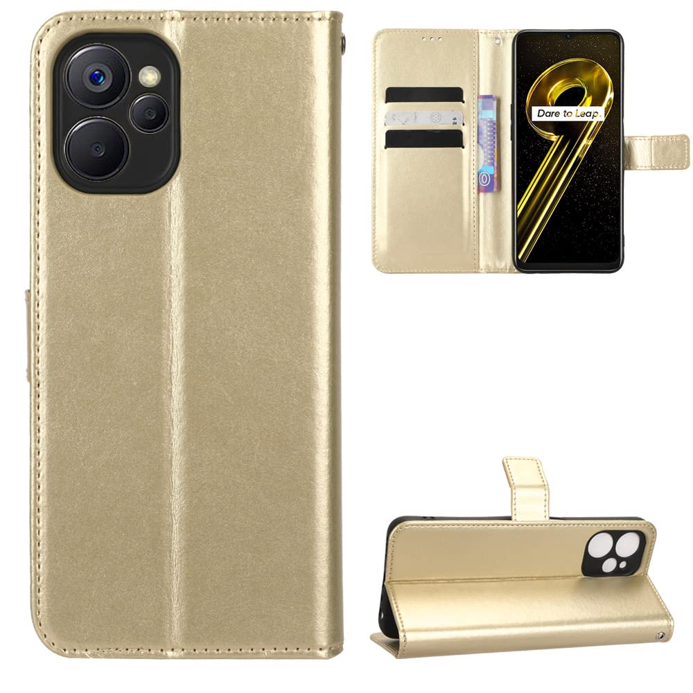 Oppo Realme 9i 5G Case [Wallet Case] [Kickstand] [Card Slots] [Magnetic Flip Cover] Compatible with Oppo Realme 9i 5G Smartphone(Golden)