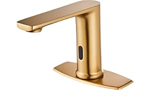 Halo Sanitary Touchless Bathroom Faucet Automatic Motion Sensor Grifo automático del Sensor CEC Watersense DOE with Hole Cover Deck Plate Hand Free Robinet capteur automatique Brushed Gold