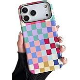 Longlayss Compatible with iPhone 17 Pro Case(6.3") with Cute Colorful Checkered Pattern, Shockproof Slim TPU and Hard PC Protective Phone Case for Women Girl Men - Colorful 1