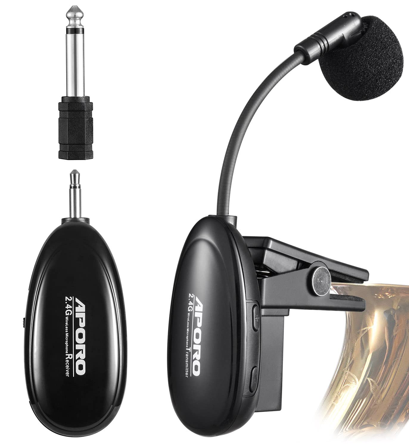 VOEMPHI 2.4G Wireless Saxophone Microphone Clip on Music Instruments Microphone, Wireless Receiver and Transmitter, for Saxophone and more