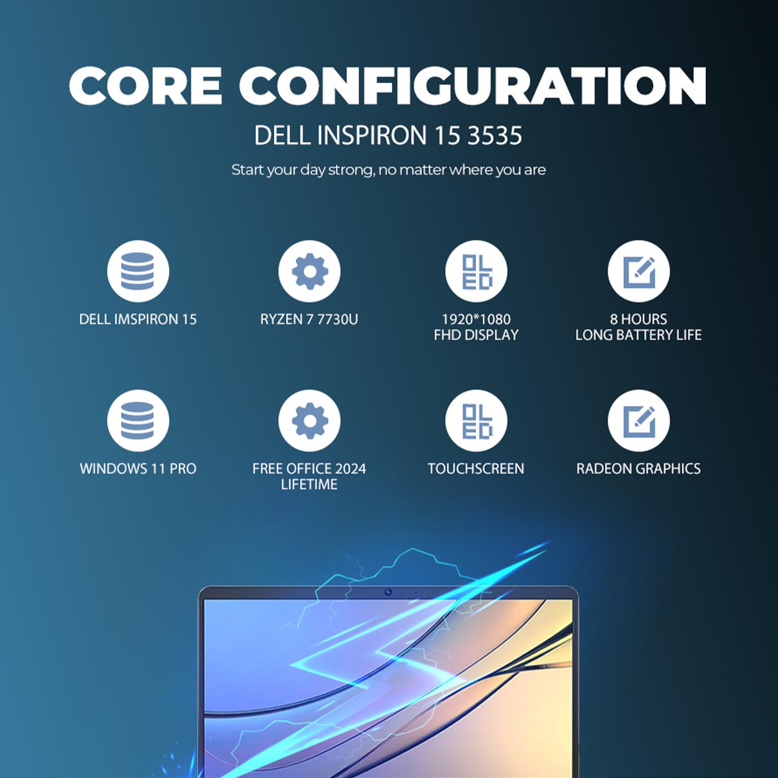 Computadora portátil con pantalla táctil Dell Inspiron-15 3535: Full HD de 15,6" • Ryzen 7 7730U (hasta 4,5 GHz) • Cámara web HD • Win 11 PRO para uso personal o trabajo empresarial con paquete Redragon (16 GB de RAM, 1 TB SSD)