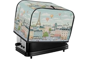 Cartoon Retro Parisian Cityscape Toaster Cover 2 Slice Wide Slot Dustproof Toaster Dust Covers Bread Maker Protectors for Kit