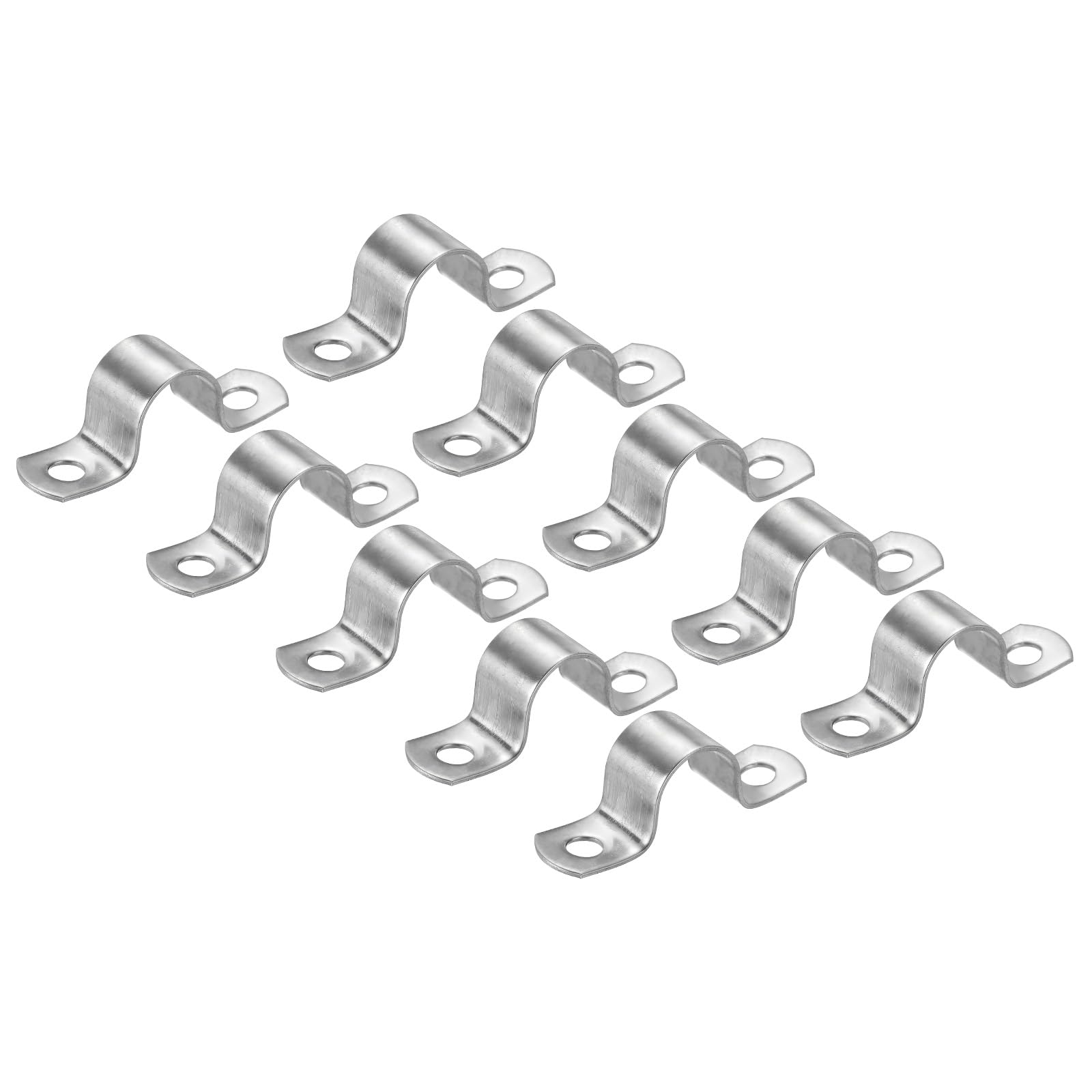 PATIKIL 0.79 inch/20mm Rigid Pipe Strap Clamp, 10 Pcs 304 Stainless Steel Two Hole U-Shape Tube Clip Pipe Fasten Holder for Pipe Fixing — image 1