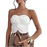 GORGLITTER Women's Strapless Tube Top Open Back Sleeveless Smocked Twist Bandeau Top Going Out Summer Crop Tops 2025