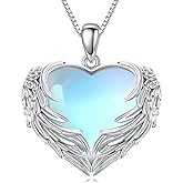AINFQY Angel Wings Necklace for Women 925 Sterling Silver Birthstone Guardian Necklace Jewelry Angel Wings Moonstone, Crystal Pendant Jewelry Gifts