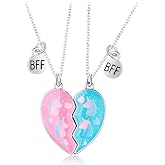 DOYYCA Best Friend Necklace Gifts Heart BFF Friendship Necklace for 2 Girls | Magnetic Matching Pink Sequins Unicorn Dolphin BFF Necklace for 2
