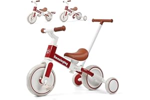 AMAZINGJOY 6 in 1 Toddler Tricycle with Push Handle Kids Tricycle for 2-5 Year Olds Toddler Bike for 1 Year Trikes for Kids 1-3 with Removable Pedal Adjustable Seat Birthday Gift Trike 1 to 3 Tricycle Red