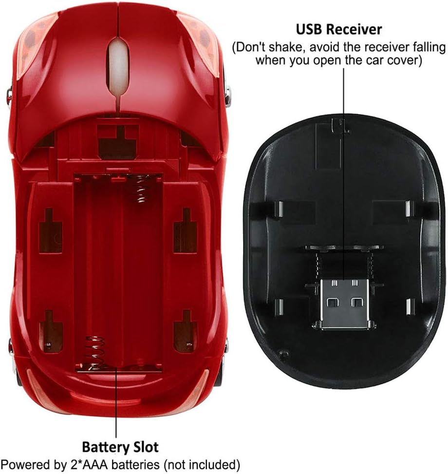 Cool Sports Car Shape Mouse 2.4GHz Wireless Car Mouse Ultra Small Optical Office Mice for PC Computer Laptop Perfect Present for Kids (Red) - Image 5