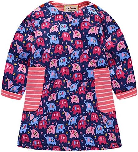 Little Maven Baby Girl Autumn Long Sleeve Cartoon Elephant One-piece Dress 6T