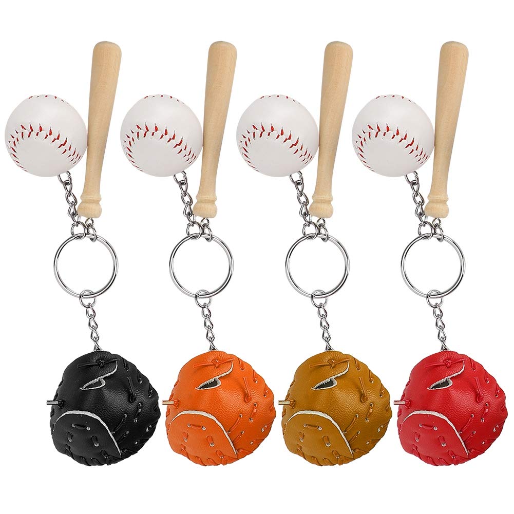 Cikonielf 4Pcs Baseball Keychain Mini Baseball Bat Ball Kit Pendant Keyring Keychain Handmade DIY ID Tag Key Ring