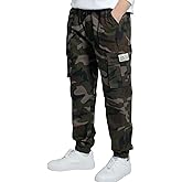 TLAENSON Boys Cargo Joggers Pants Elastic Waist Casual Jogging Trousers Bottom for Kids 6-16 Years