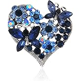 QLYOVWE Vintage Rose Heart Crystal Brooch for Women Sparkly Rhinestone Tassel Brooches Wedding Party Jewelry Valentines Christmas Gift