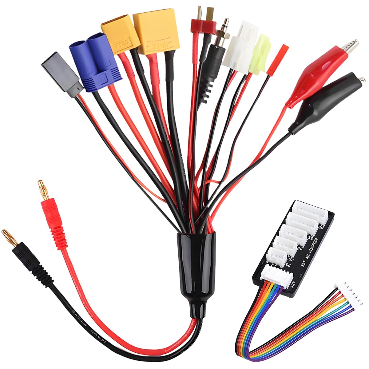 ZHUROUPU 11 in 1 RC Lipo Battery Charger Connector Adapter Splitter Cable, Multi Charger Adapter 4.0 mm Banana Plug Octopus Convert Lead Cable for EC5 JST Futaba XT60 T-Plug Tamiya Tamiya Mini