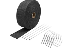 2" x 20' Black Exhaust Heat Wrap Roll for Motorcycle Fiberglass Heat Shield Tape with Stainless Ties,Motorcycle Exhaust Acces