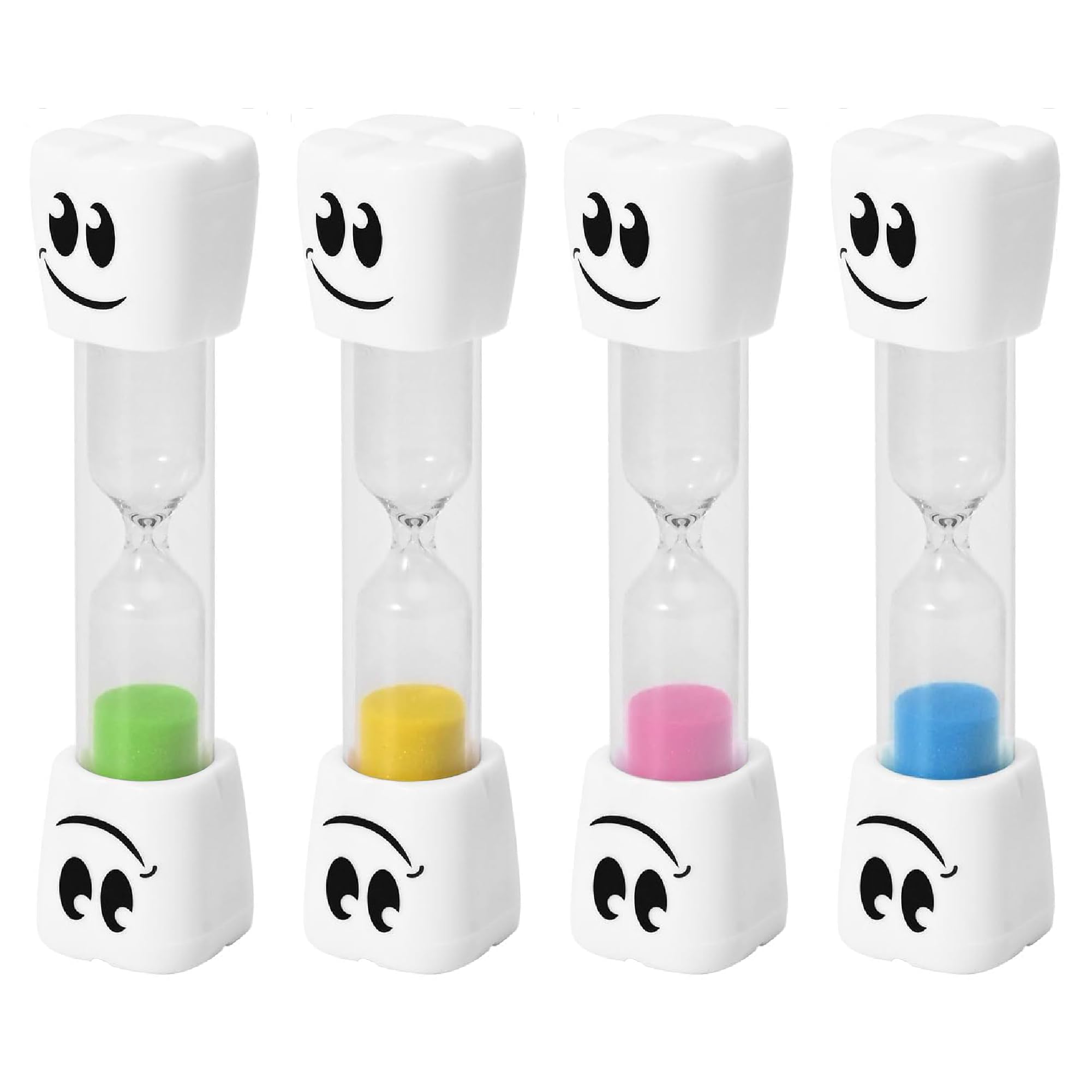 TeacherFav 2 Minute Toothbrush Sand Timer for Kids -Set of 4 Small Blue, Pink, Yellow and Green Smiley HourGlass