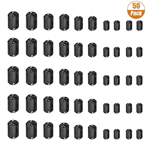 Yarachel 50PCS RFI EMI Noise Suppressor Cable Clip for 3.5mm/ 5mm/ 7mm/ 9mm/ 13mm Diameter Cable
